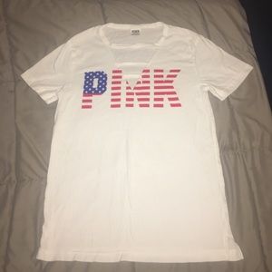 PINK short sleeve cage v neck t shirt